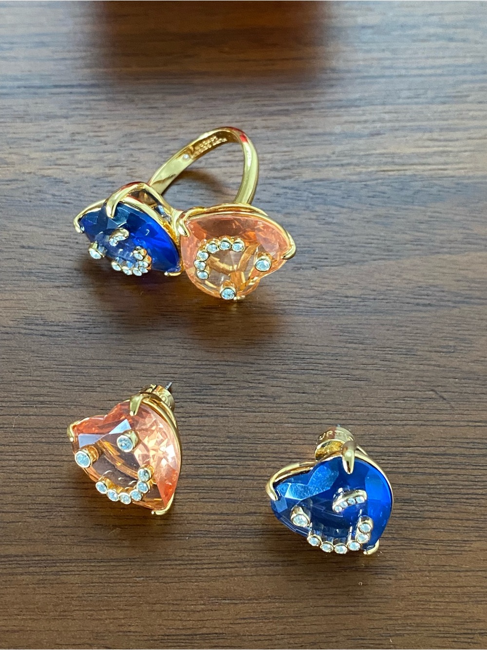 Kurt Geiger London Gold-Tone Heart Gem Ring and Earrings Set with Box - Picture 5 of 9